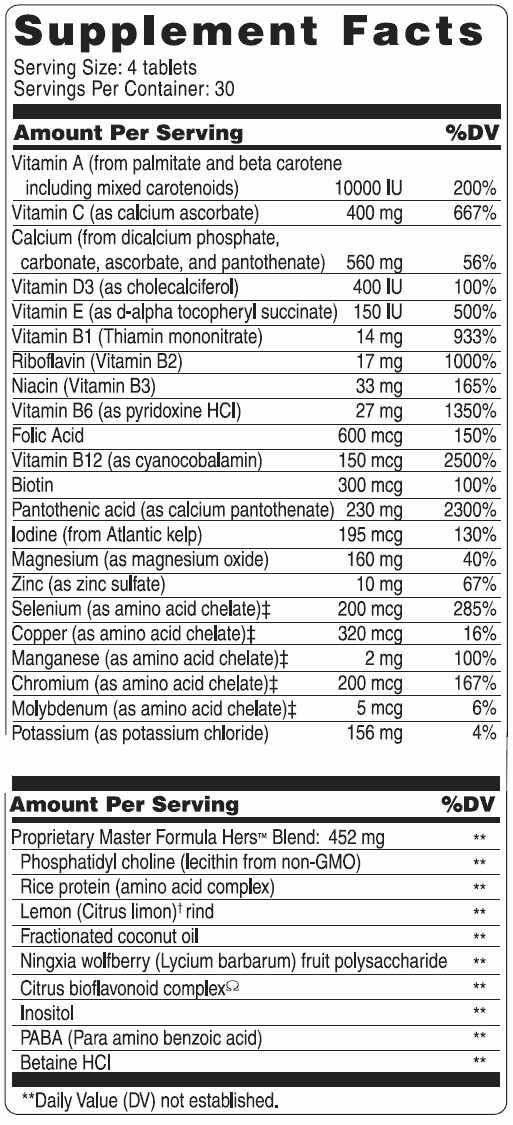 Master Formula Hers Supplement Facts