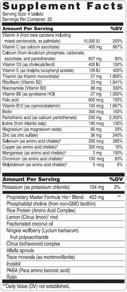 Master Formula His Supplement Facts